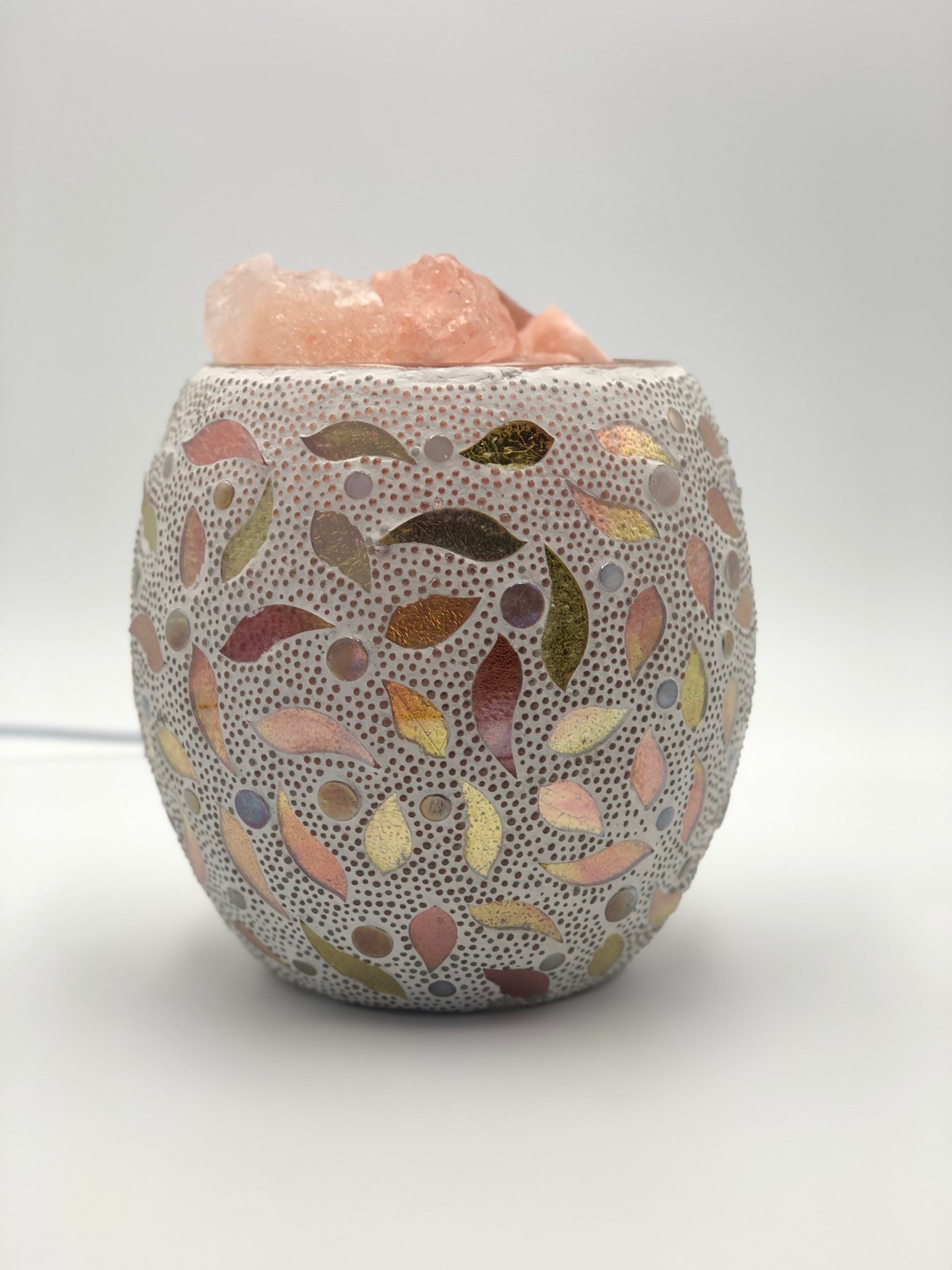 Gold Leaf Glass Mosaic Vase Bowl Himalayan Salt Lamp Natural