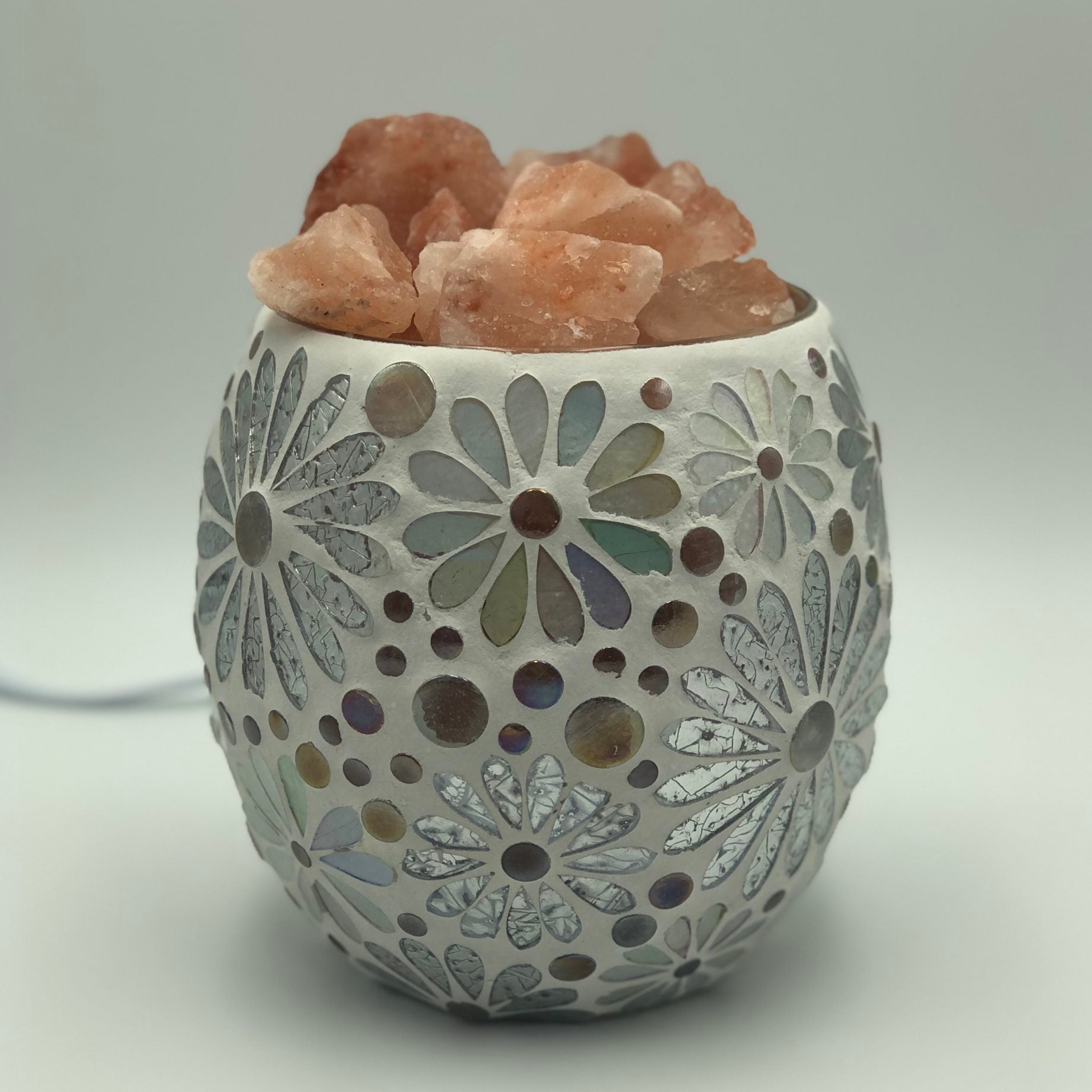 White Flower Glass Mosaic Vase Bowl Himalayan Salt Lamp Natural