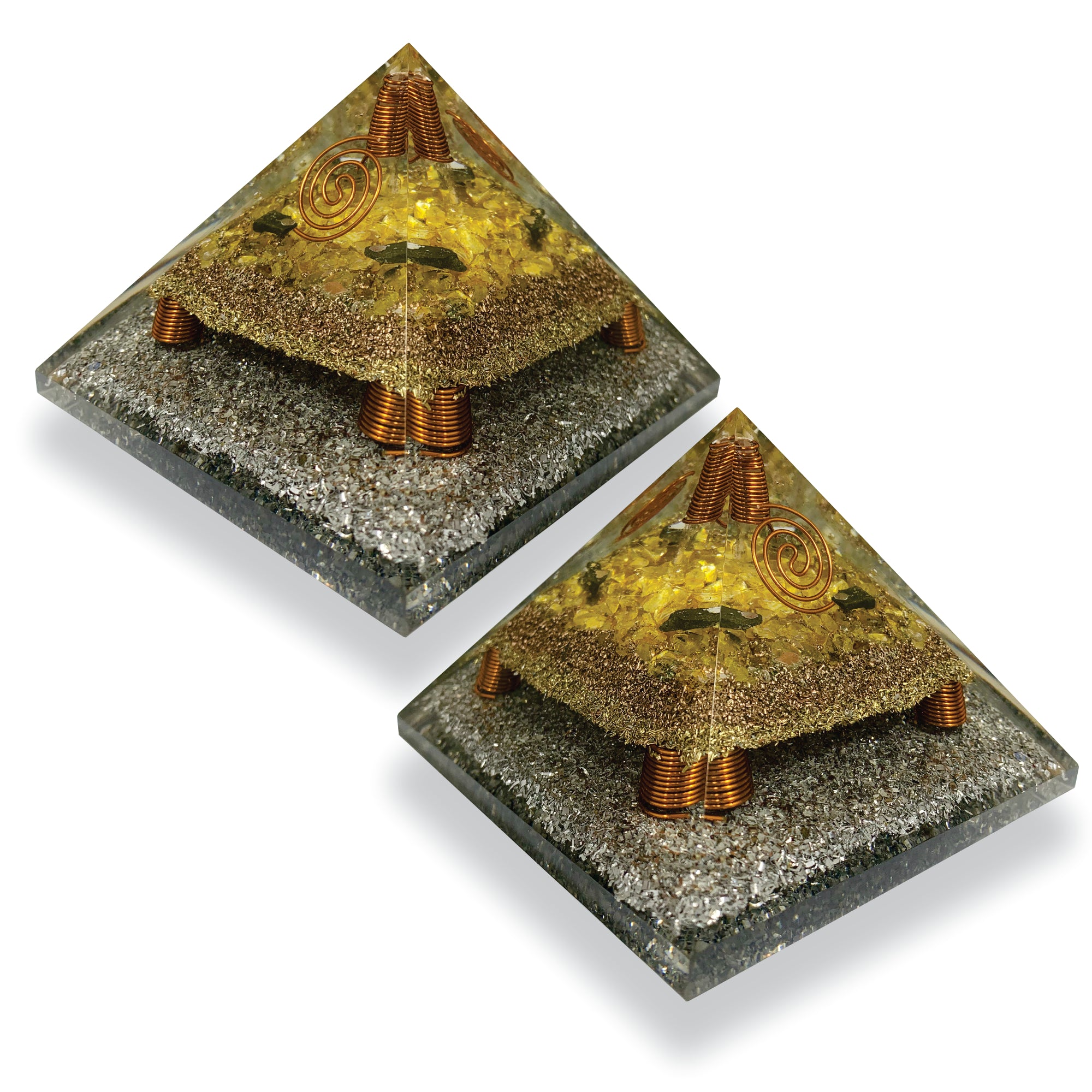 Golden Citrine Clear Quartz Point Generator Orgonite Pyramid