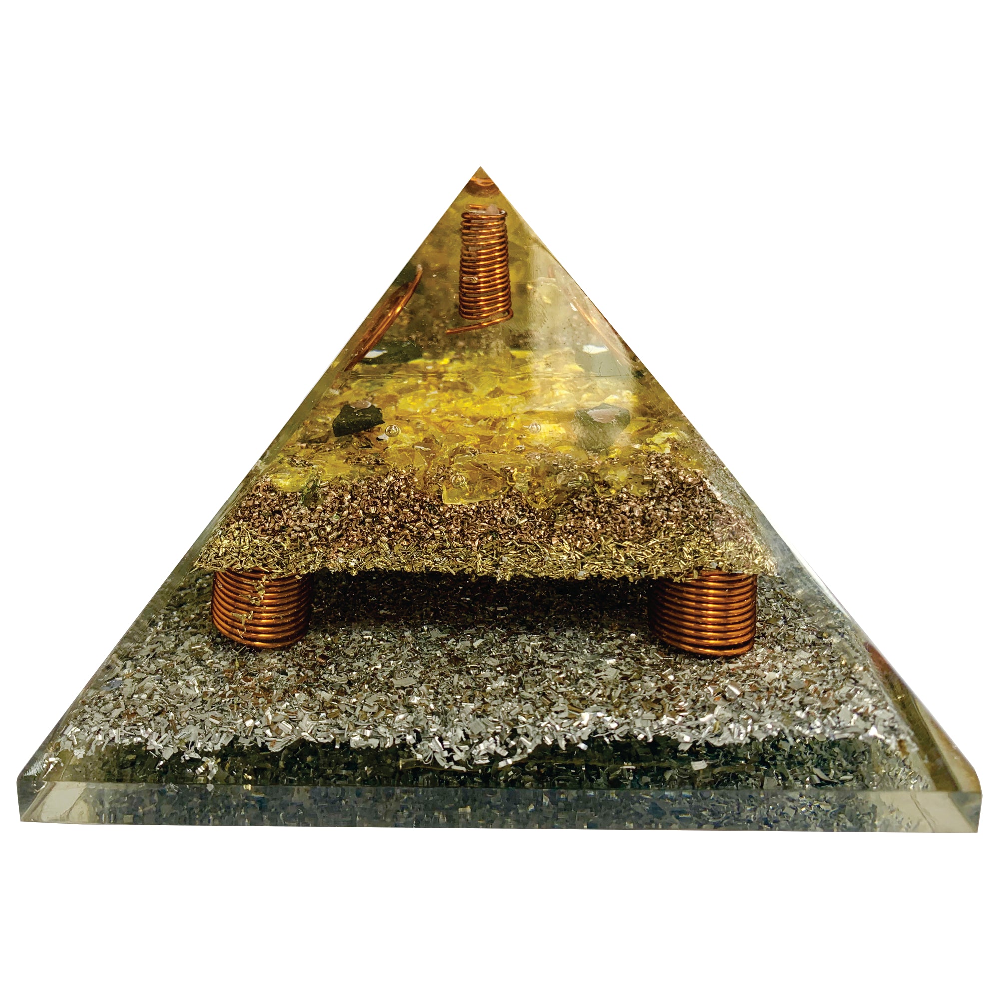 Golden Citrine Clear Quartz Point Generator Orgonite Pyramid