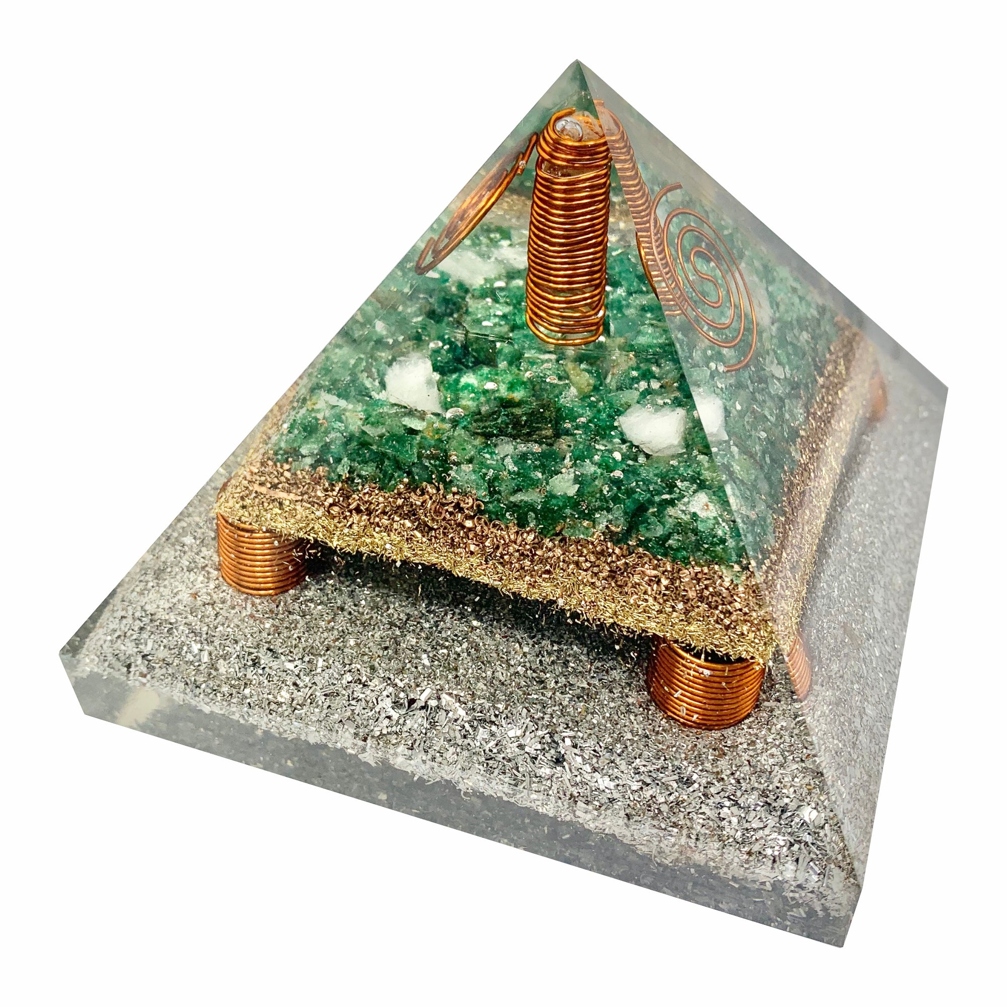 Green Aventurine Clear Quartz Point Generator Orgonite Pyramid