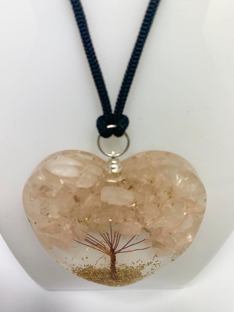 Rose Quartz Tree of Life Heart Pendant