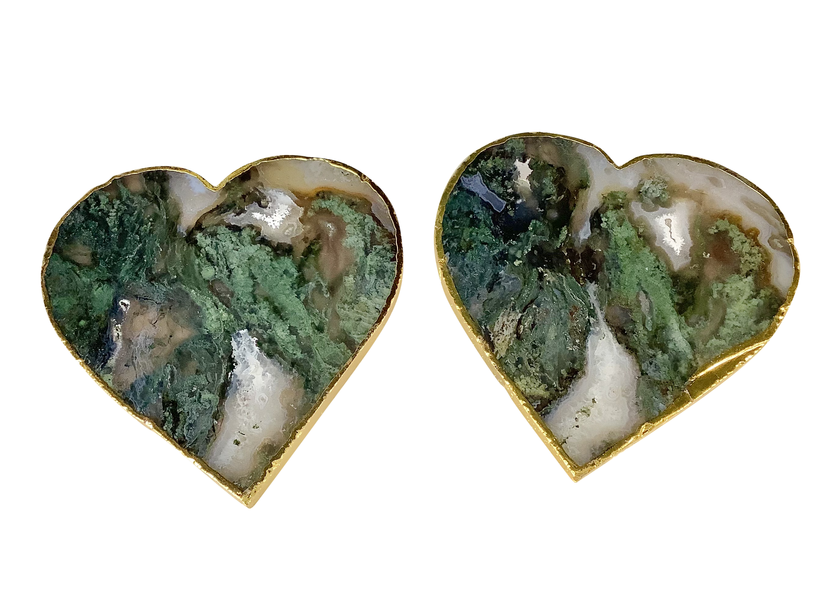 Moss Agate Crystal Coaster Heart Shaped 4 Pieces