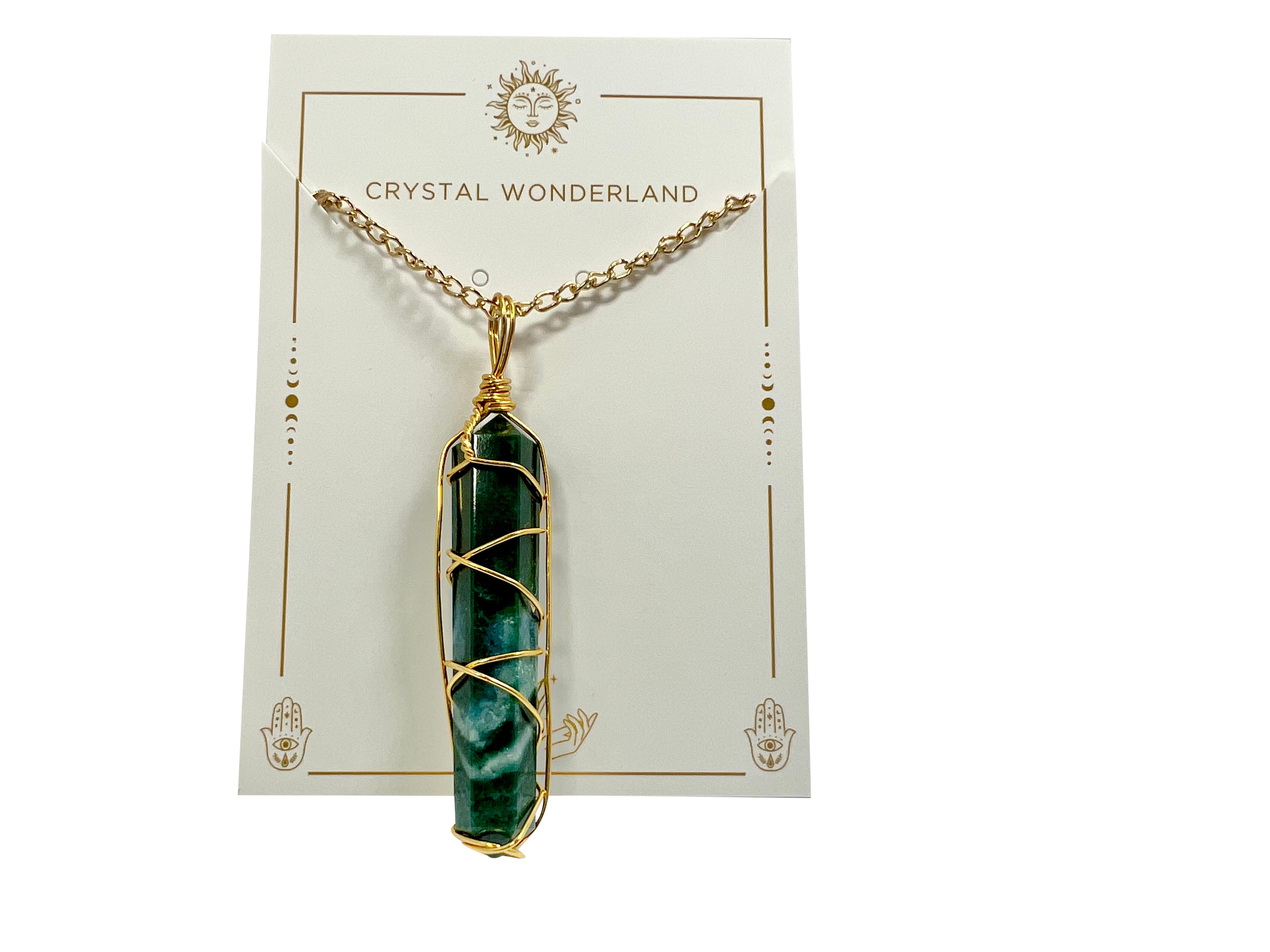Double Terminated Moss Agate Gold Pendant