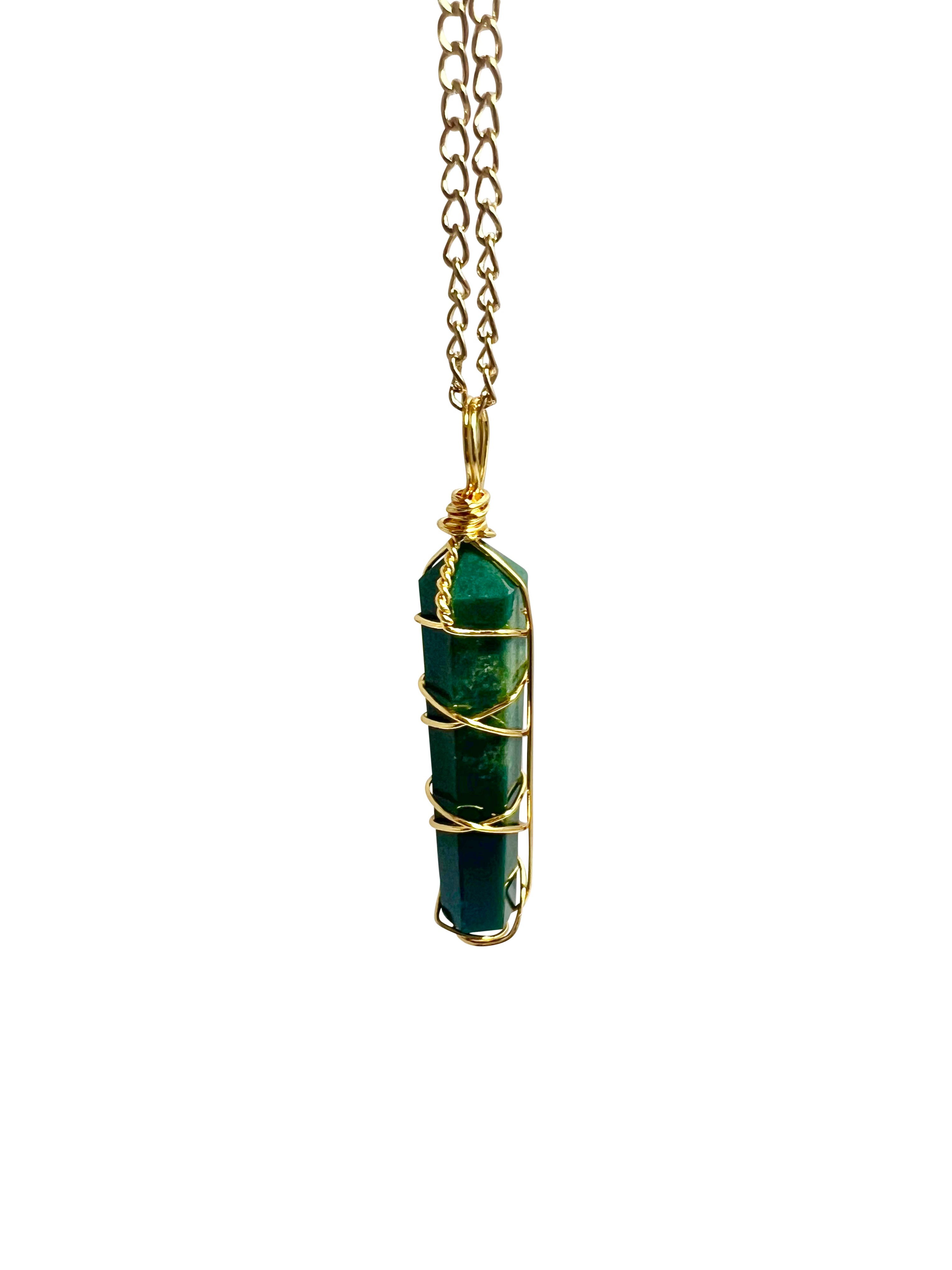 Double Terminated Moss Agate Gold Pendant