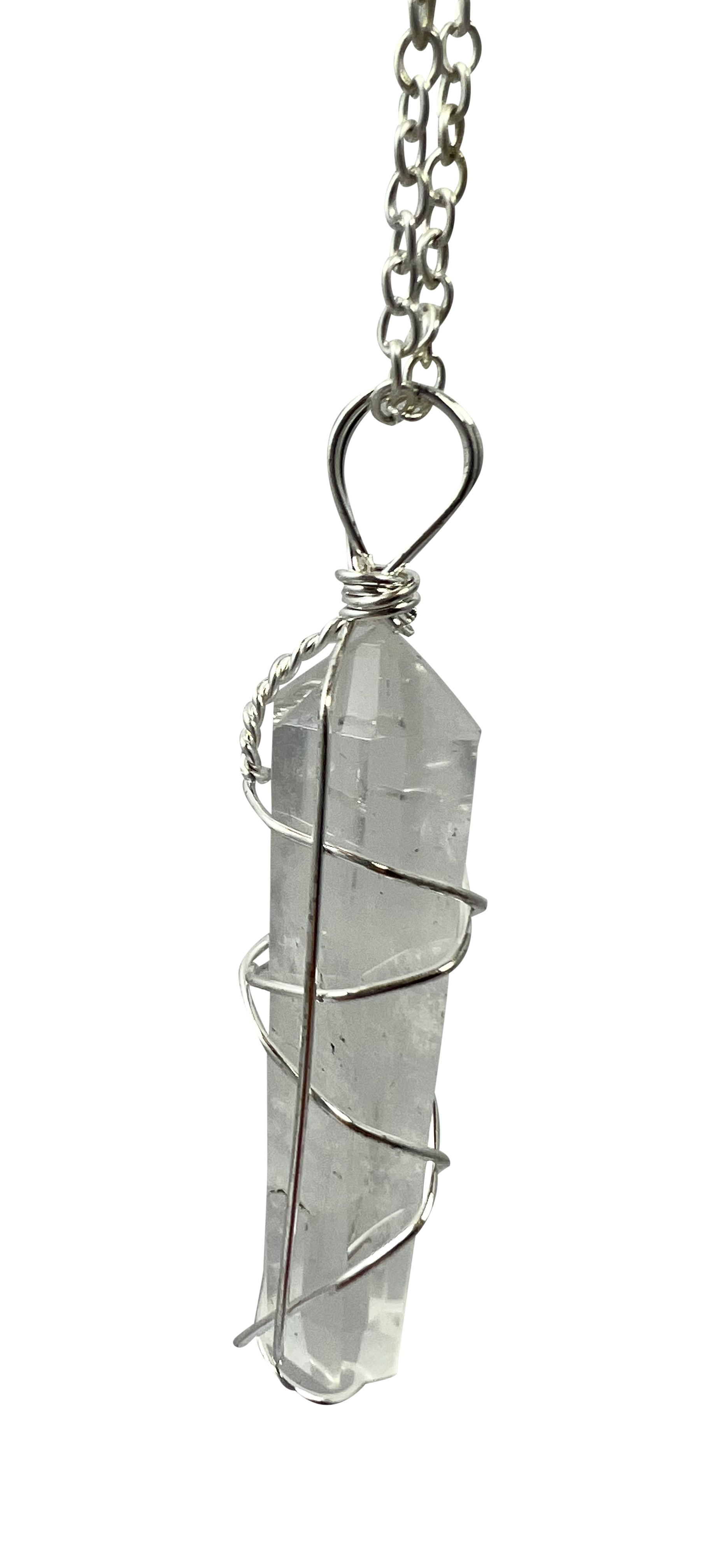 Clear Quartz Double Pointed Terminated Pendant Necklace Silver