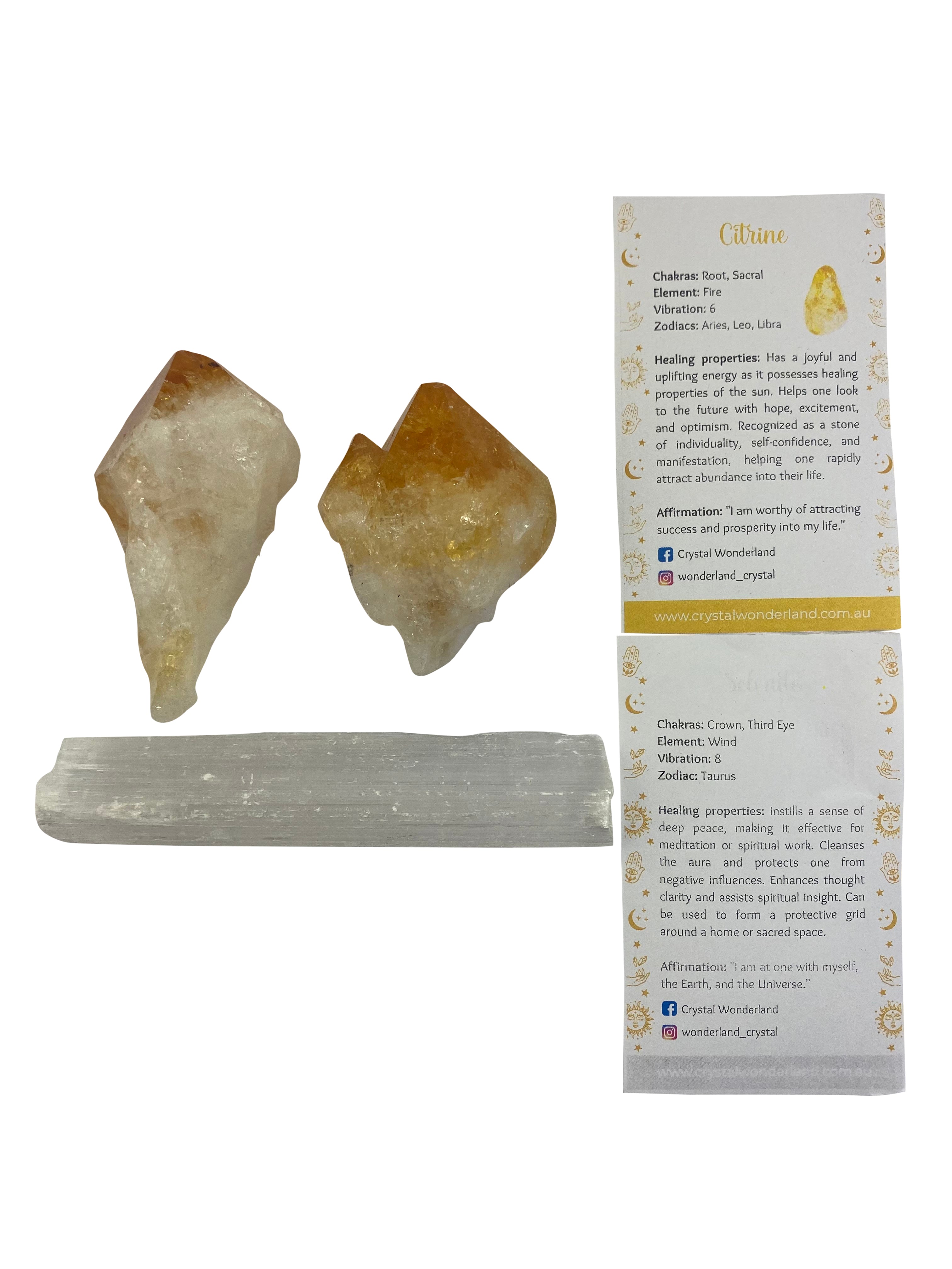 Citrine Points with Selenite Wand Gift Set