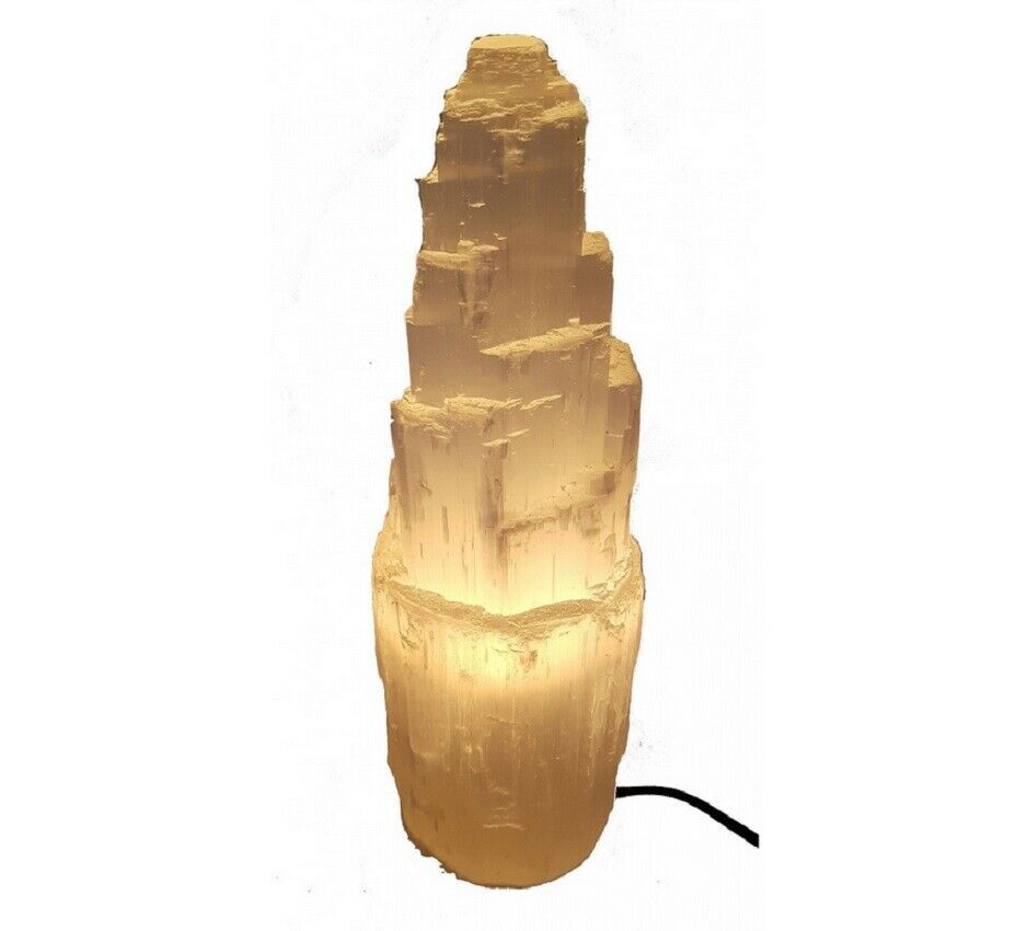 Selenite Crystal Skysraper Tower Lamp 20cm