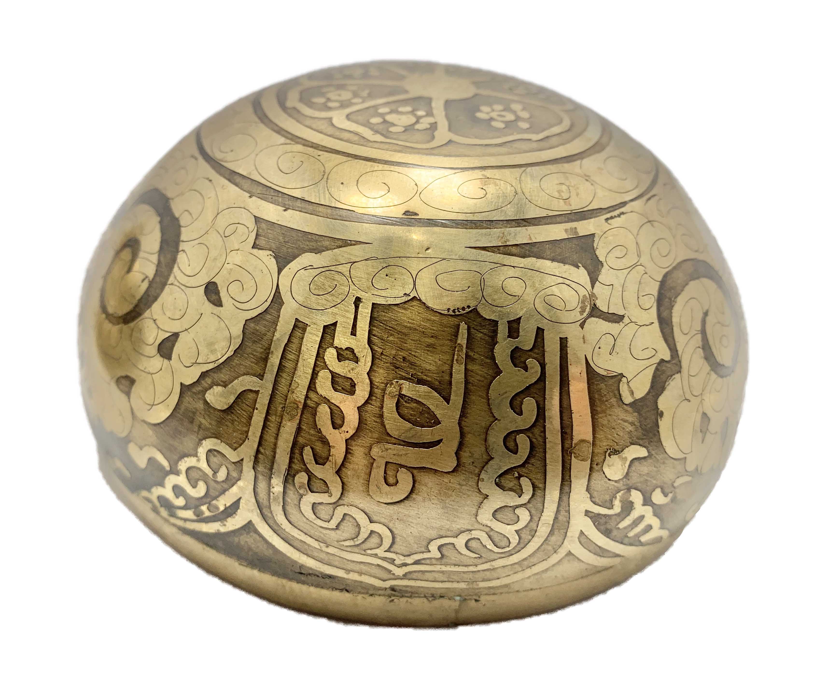 Singing Bowl Om Flower Brass Tibetan Hand Beaten