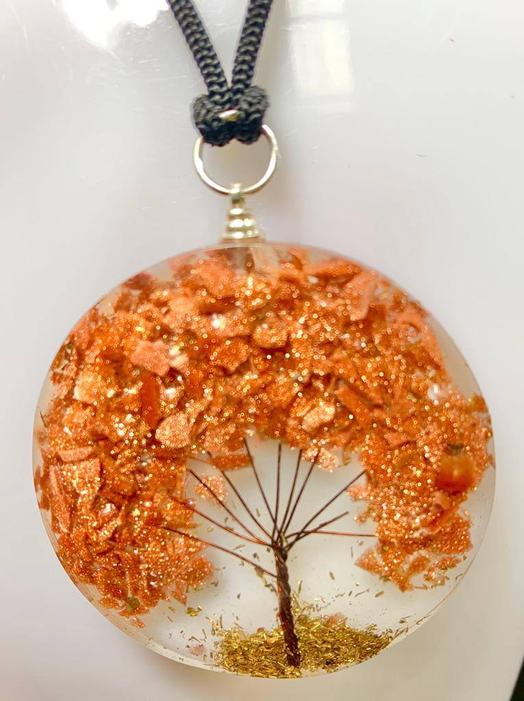 Gold Sandstone Tree of Life Round Pendant