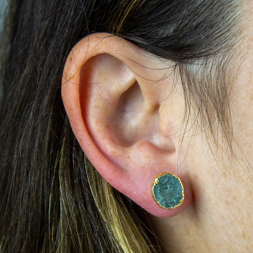 Teal Geode Earring Studs Gold