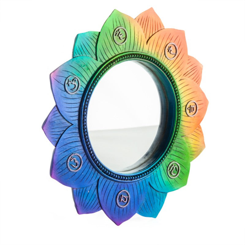 Wall Mirror Bathroom Makeup Mirror 21CM Lotus Shape with Chakra Symbol