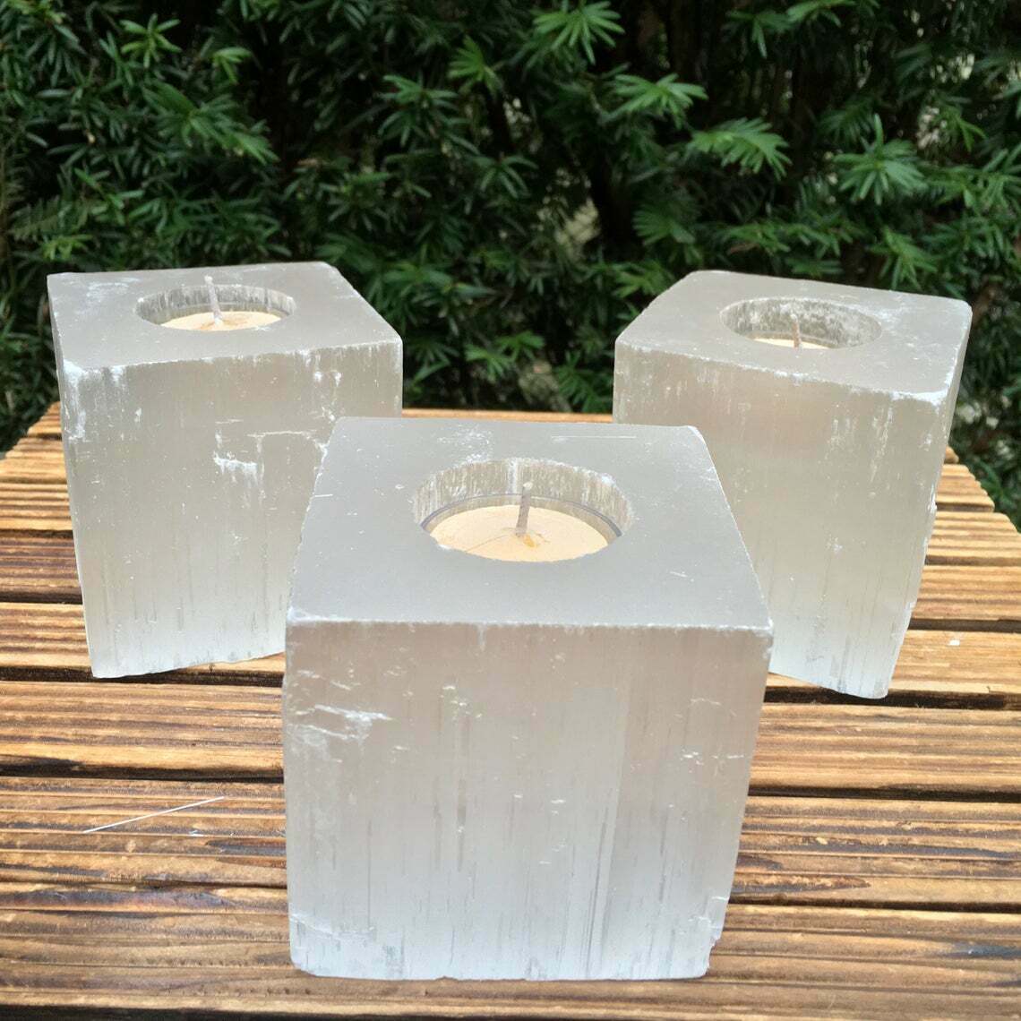 Selenite Cube Tea Light Candle Holder Crystal