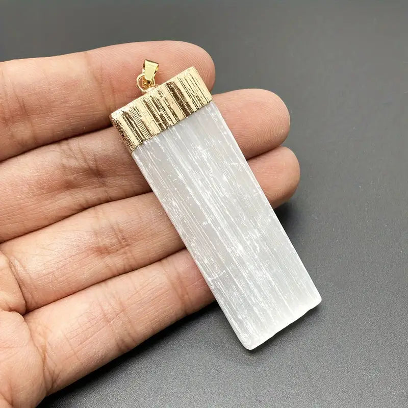 Pendant White Gypsum Crystal Selenite Golden