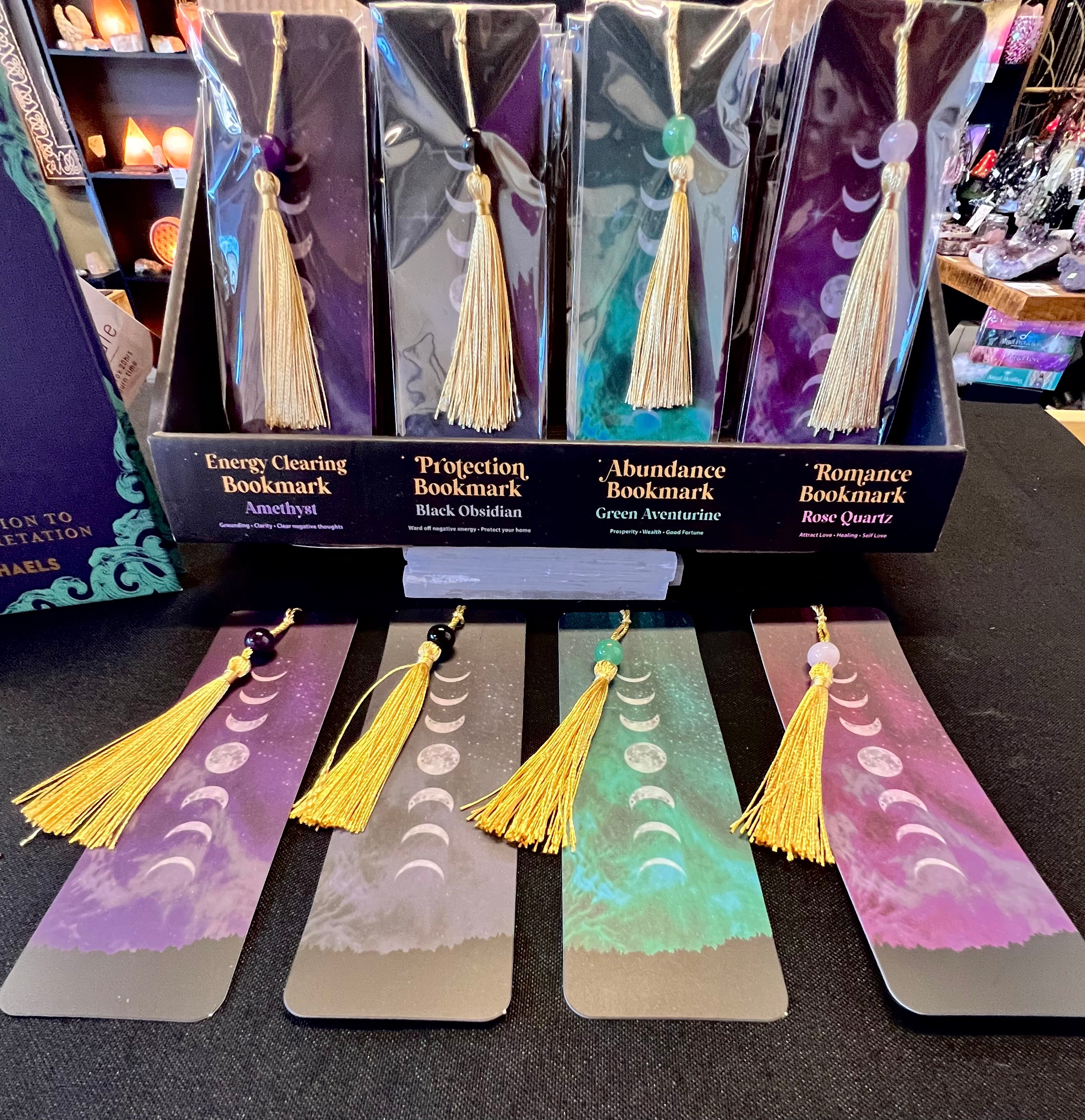 Set of 4 Crystal Bookmarks Amethyst Quartz Gree Aventurine Rose Quartz BlackObsidian