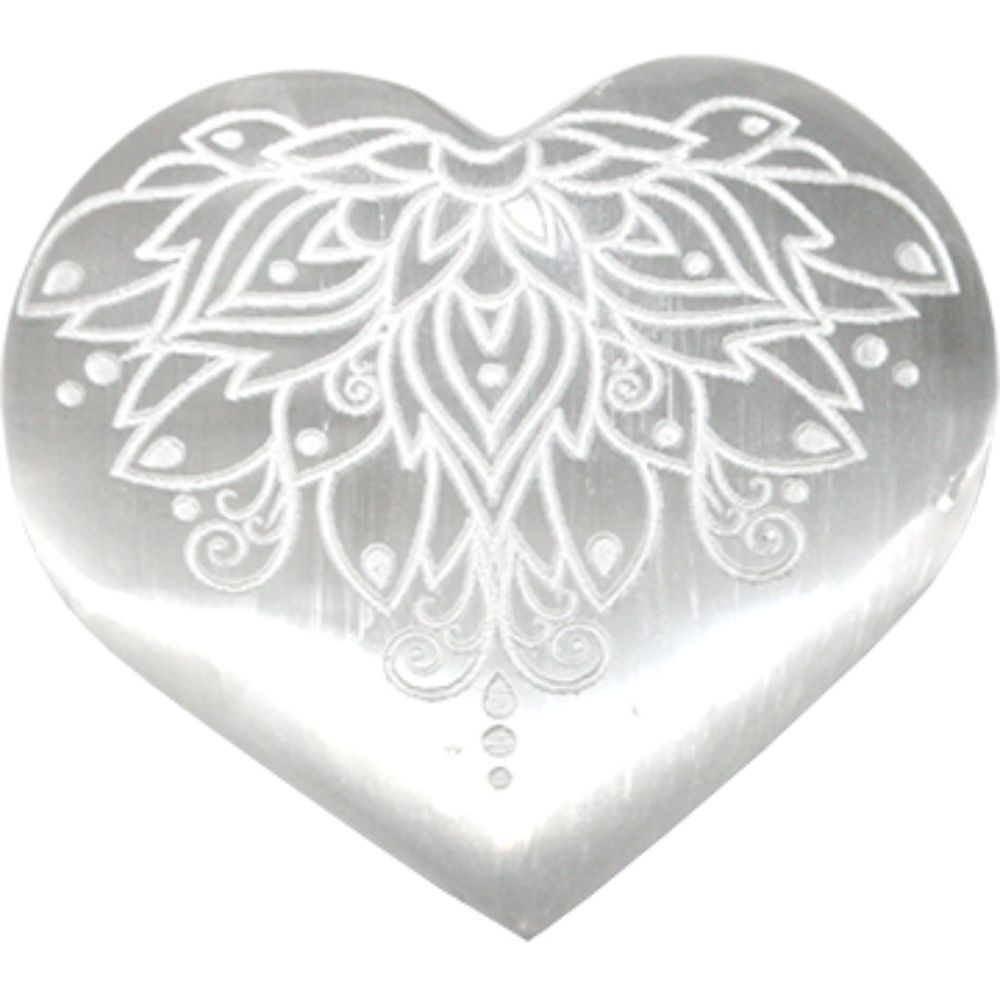 Heart Selenite with Lotus Engraving 7cm
