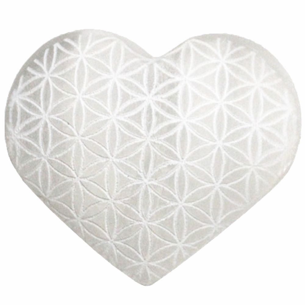 Heart Selenite with Flower of Life Engraving 7cm