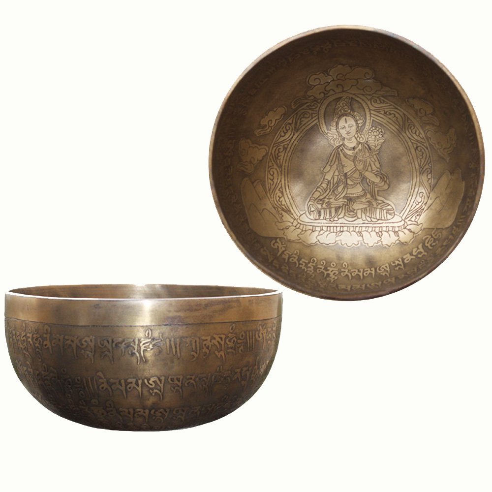 Singing Bowl Hand Beaten Green Tara 17.5cm