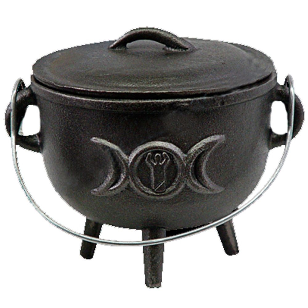 Cast Iron Cauldron Triple Moon Black Incense Burner 10.5cm