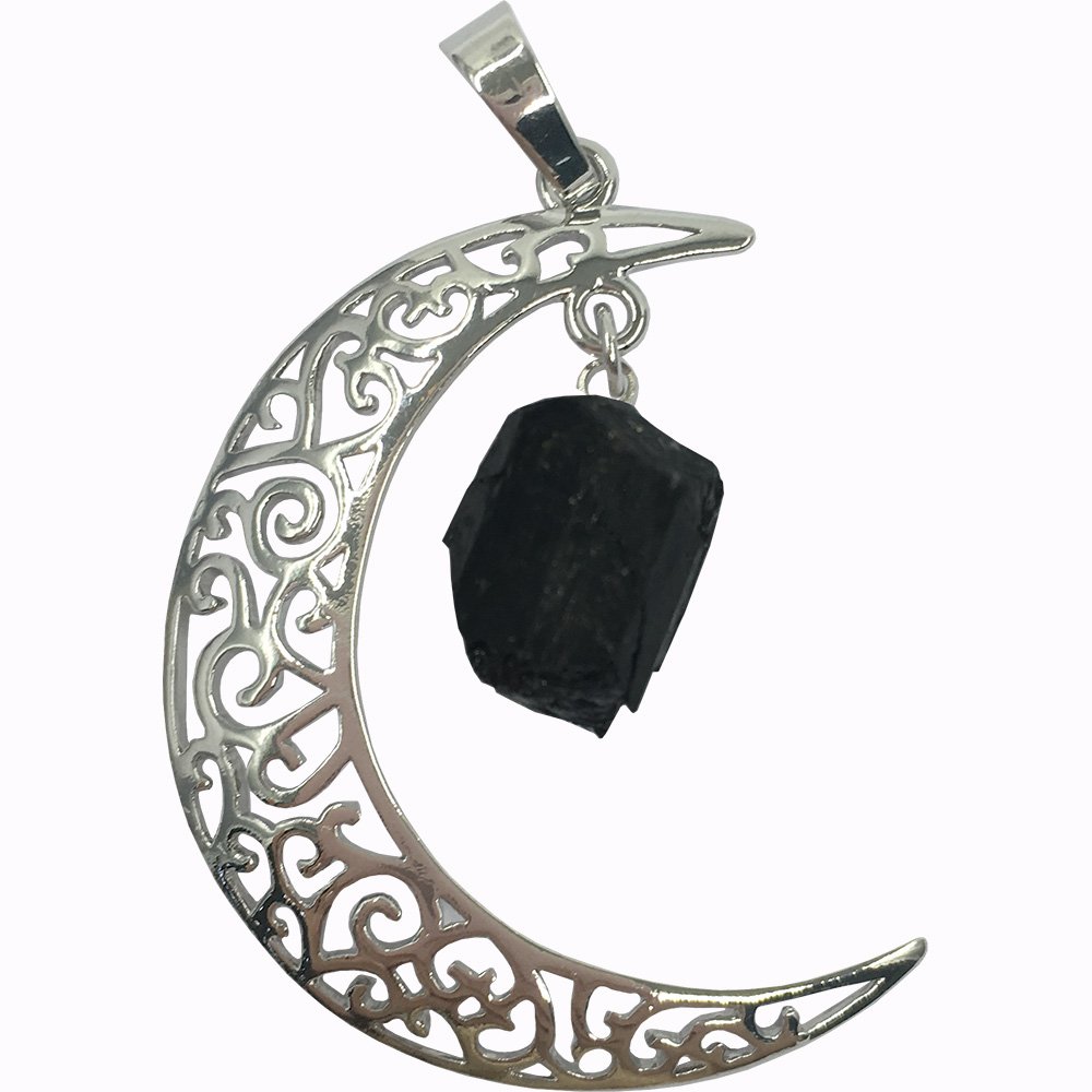 Black Tourmaline Crescent Hanging Moon Pendant