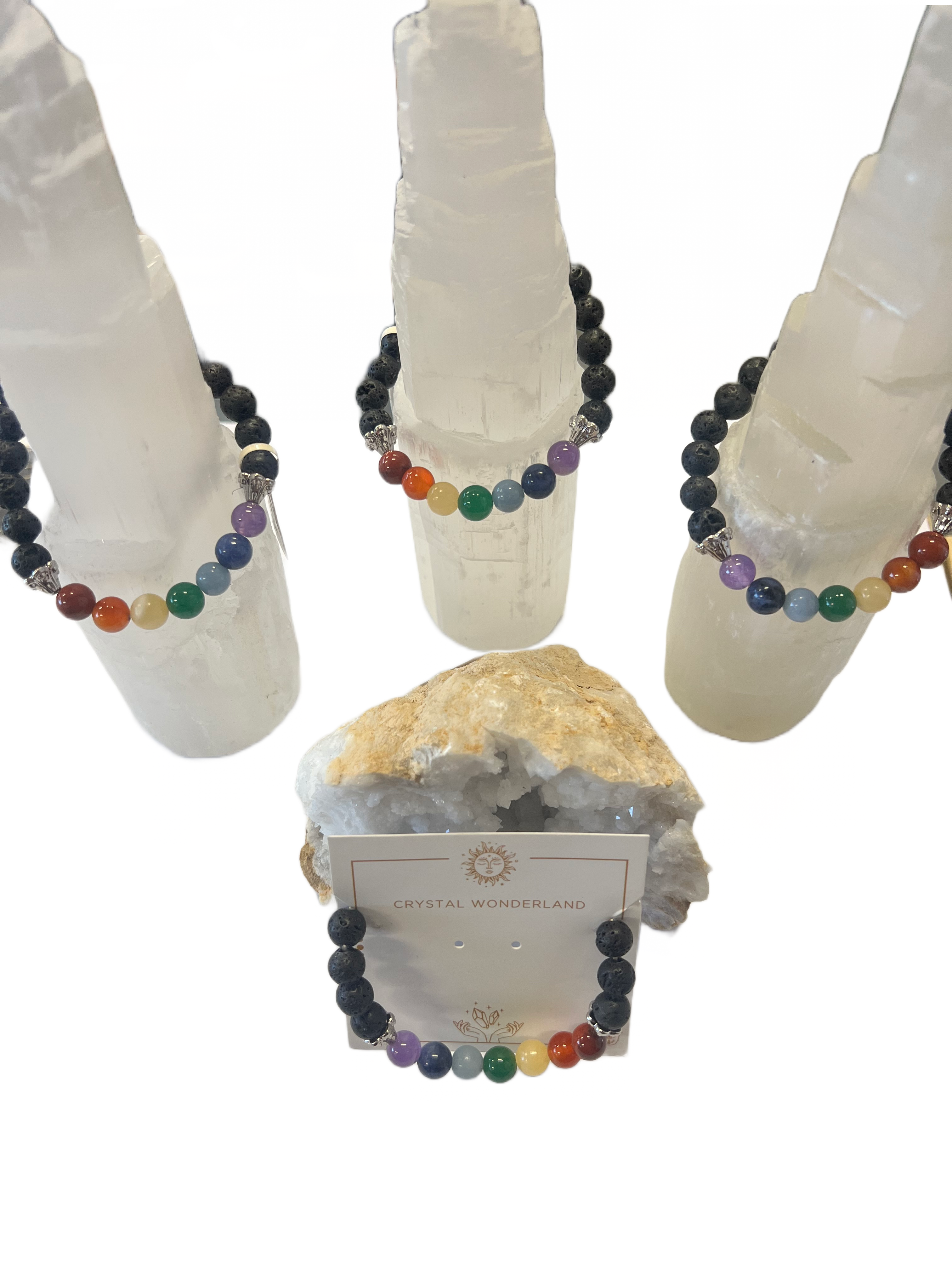 Aromatherapy LavaStone 7 Chakras Crystal Beads Bracelet 8mm