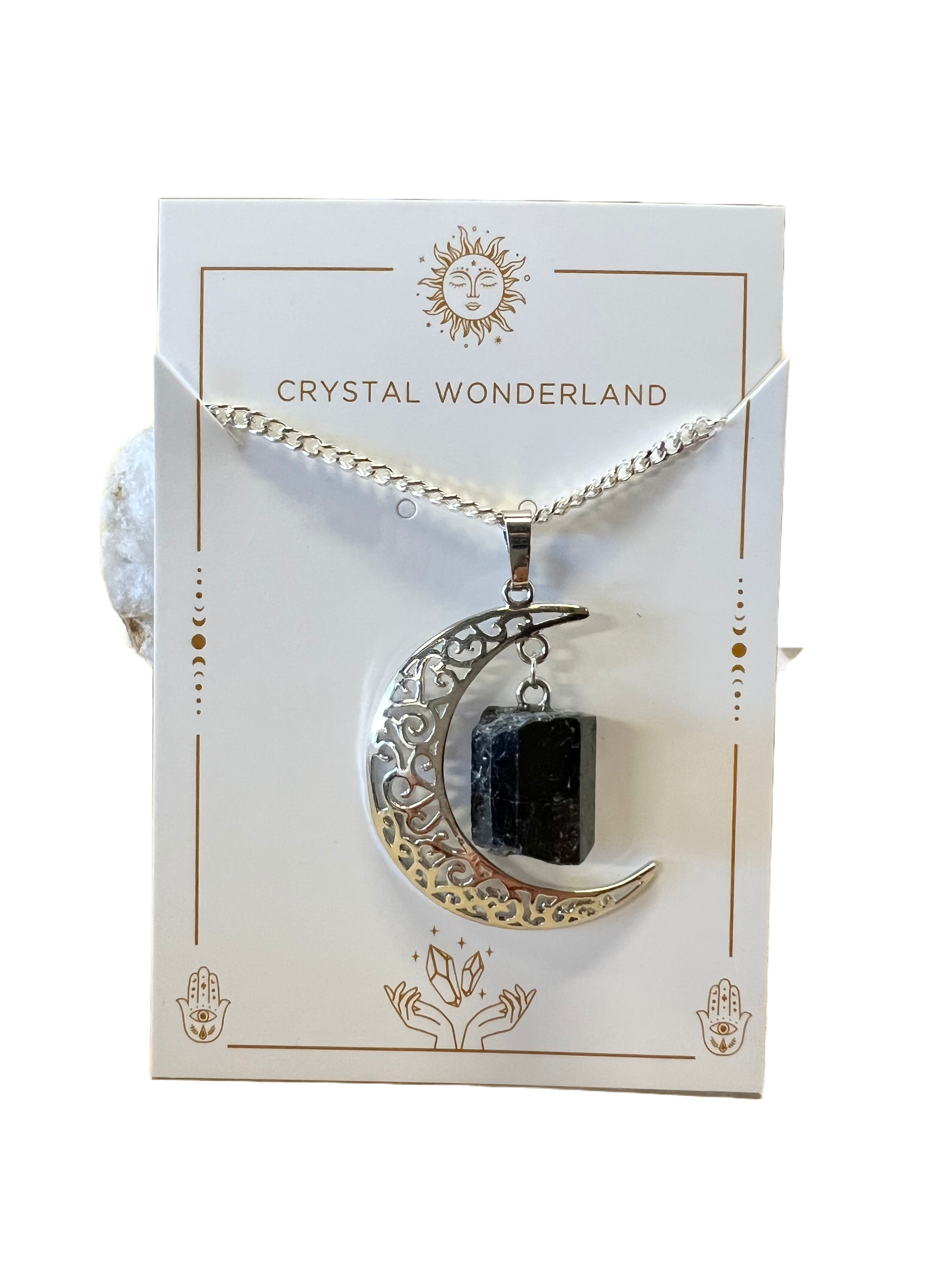 Black Tourmaline Crescent Hanging Moon Pendant