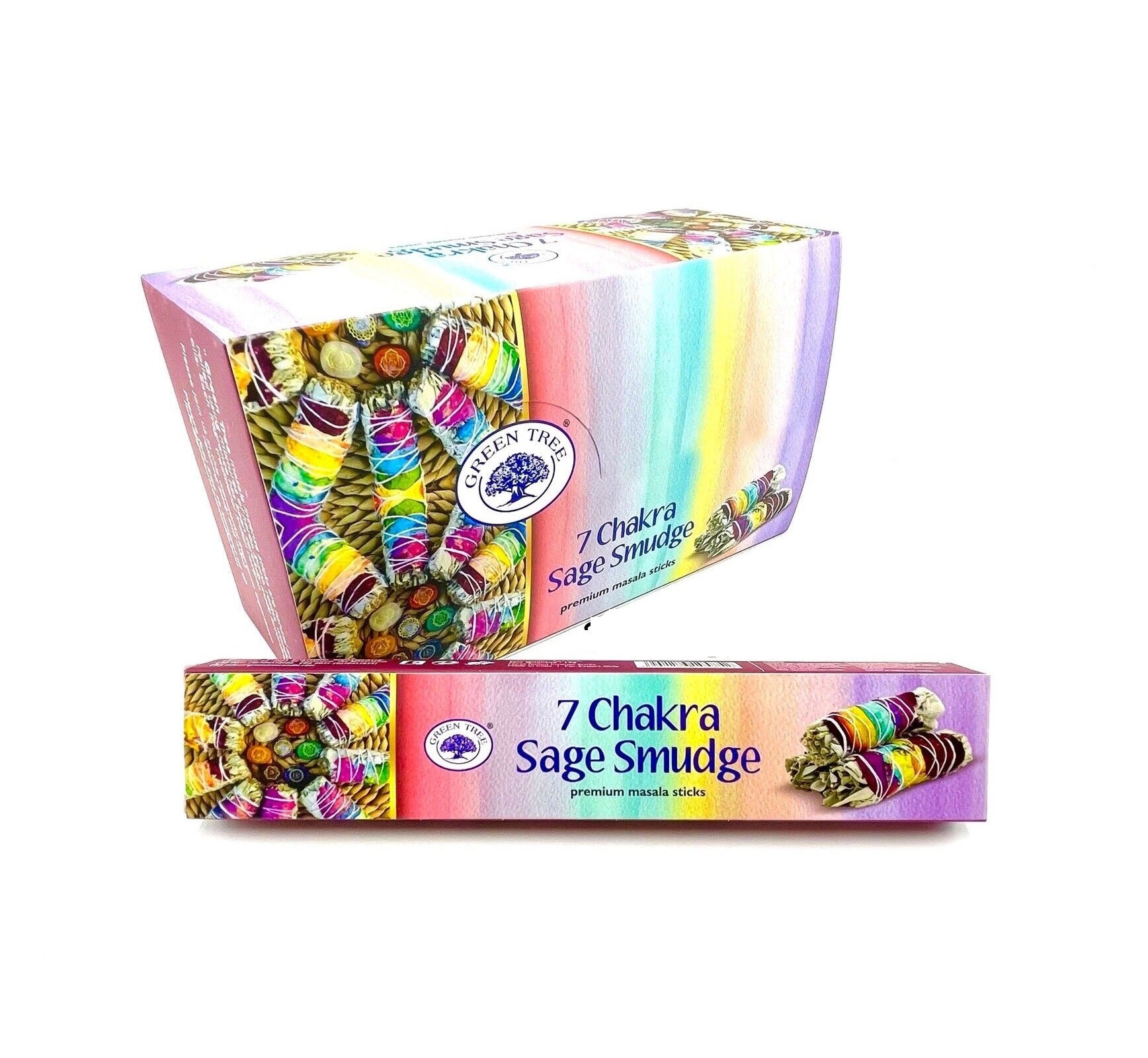 7 Chakra Sage Smudge Incense Sticks Green Tree