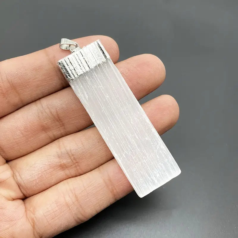 Pendant White Gypsum Crystal Selenite Silver