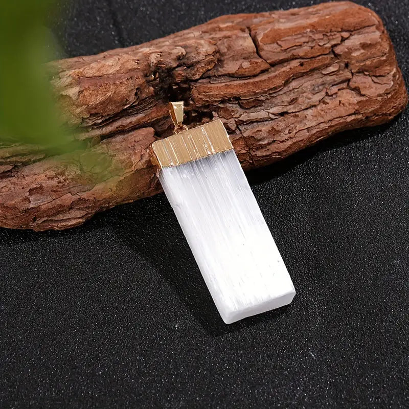 Pendant White Gypsum Crystal Selenite Golden
