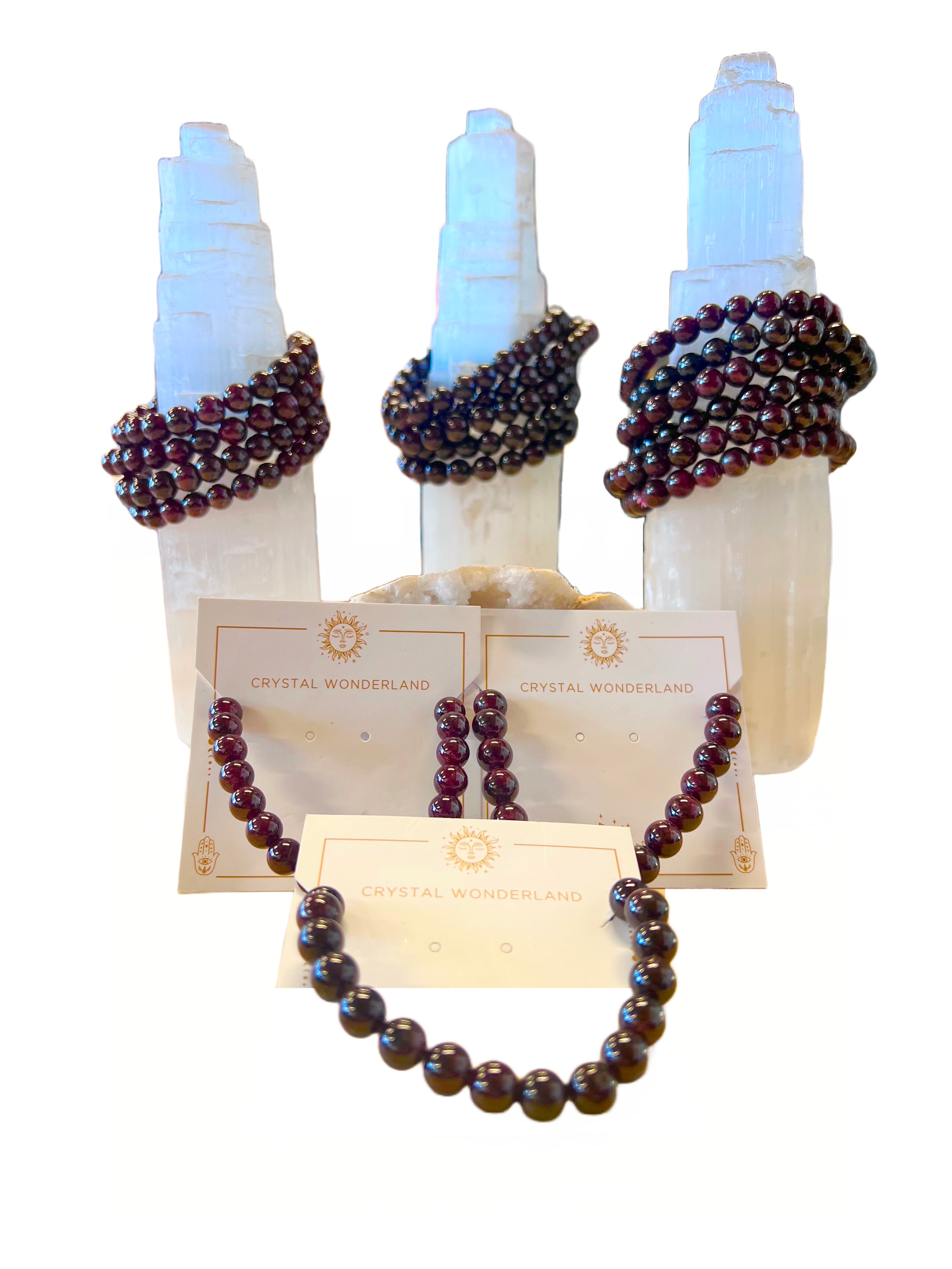 Garnet Crystal Beads 8mm Bracelet Natural  Gemstone