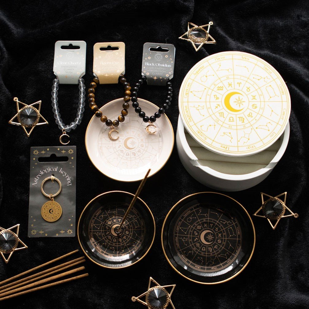 Astrology Wheel Gold Tone Metal Keyring