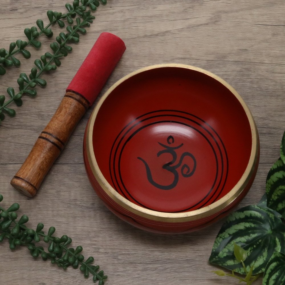 OM Brass Singing Bowl 7cm x 14cm - Print Red