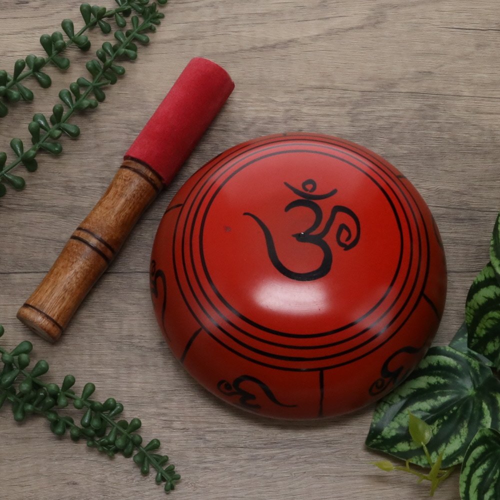 OM Brass Singing Bowl 7cm x 14cm - Print Red