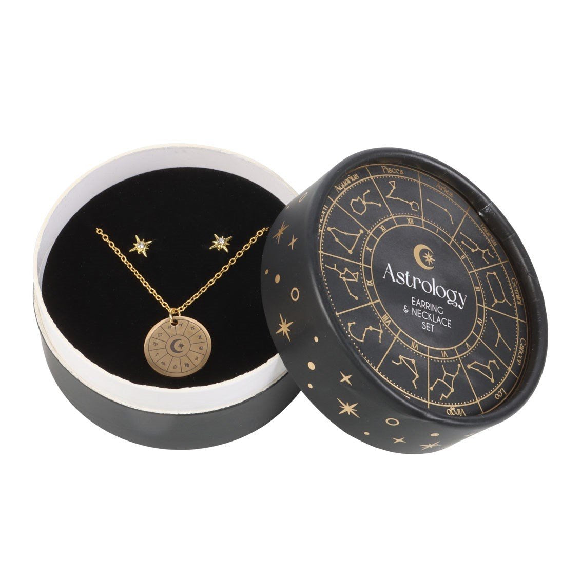 Astrology Gold Tone Earring and Necklace Set