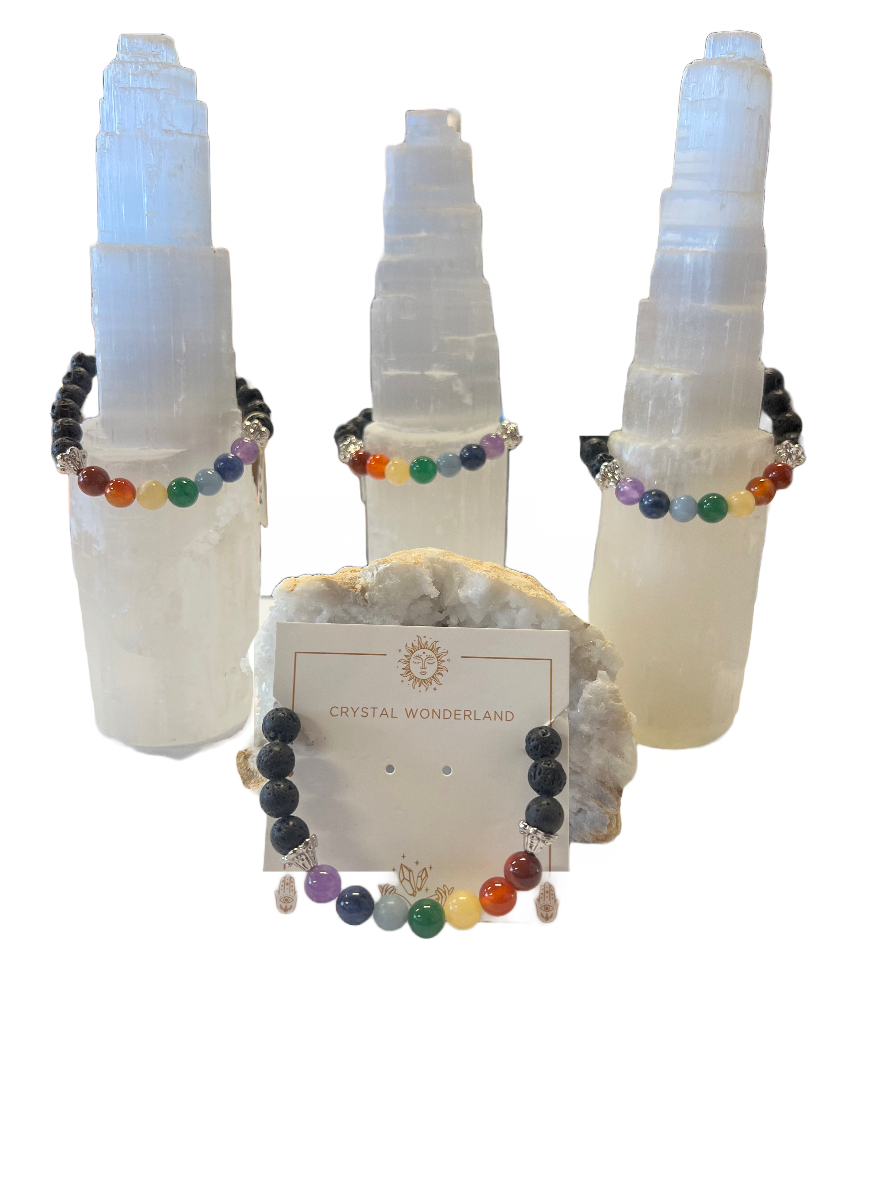 Aromatherapy LavaStone 7 Chakras Crystal Beads Bracelet 8mm