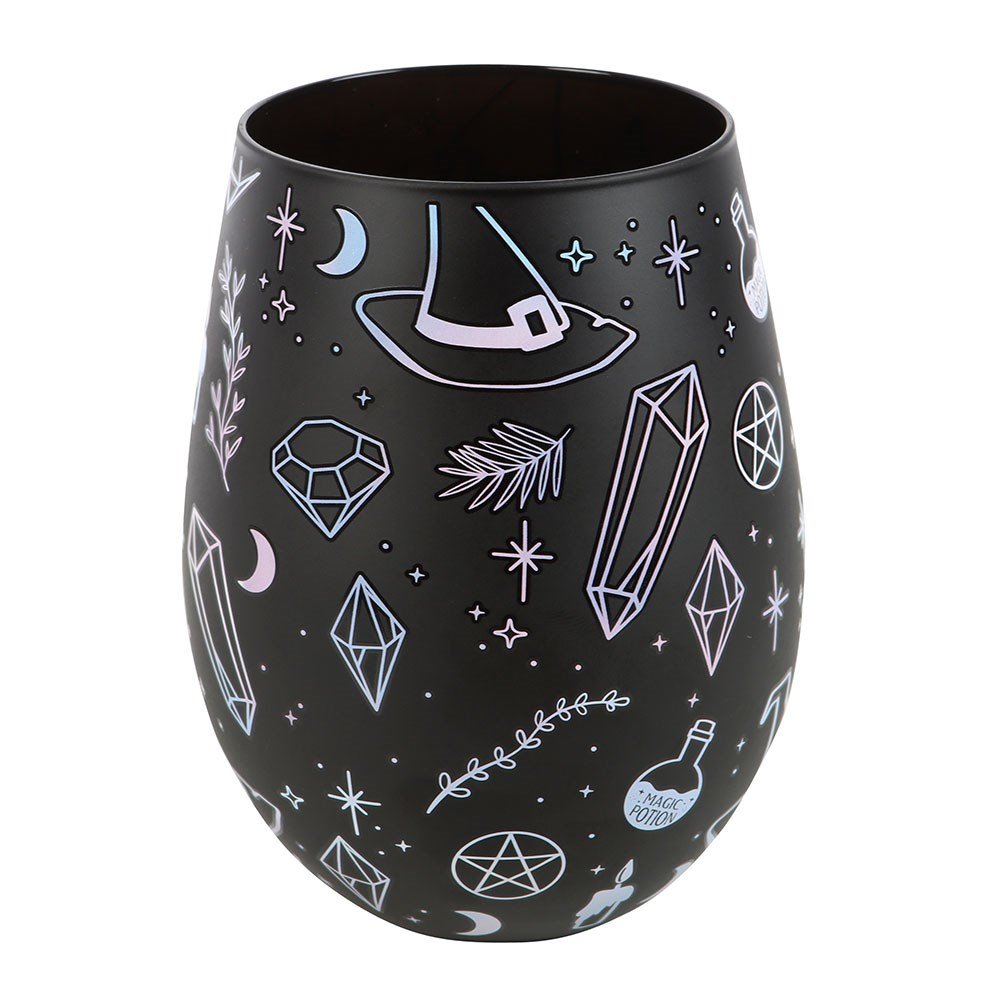 Crystal Witch Print Stemless Glass – 550ml Black Crystal Design