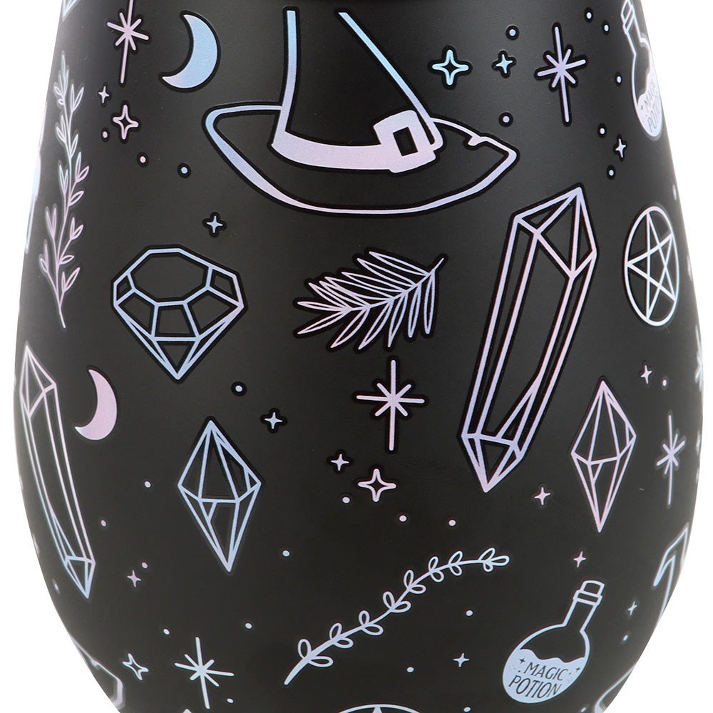Crystal Witch Print Stemless Glass – 550ml Black Crystal Design
