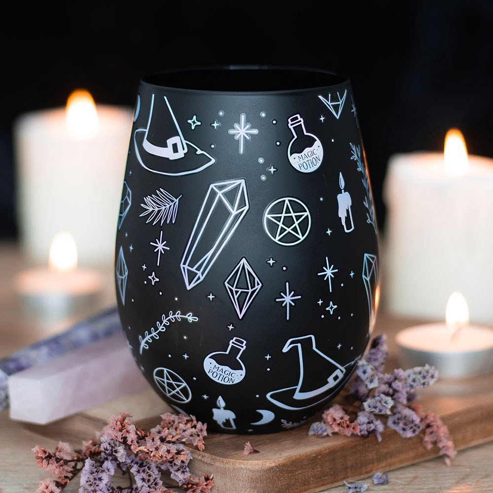 Crystal Witch Print Stemless Glass – 550ml Black Crystal Design