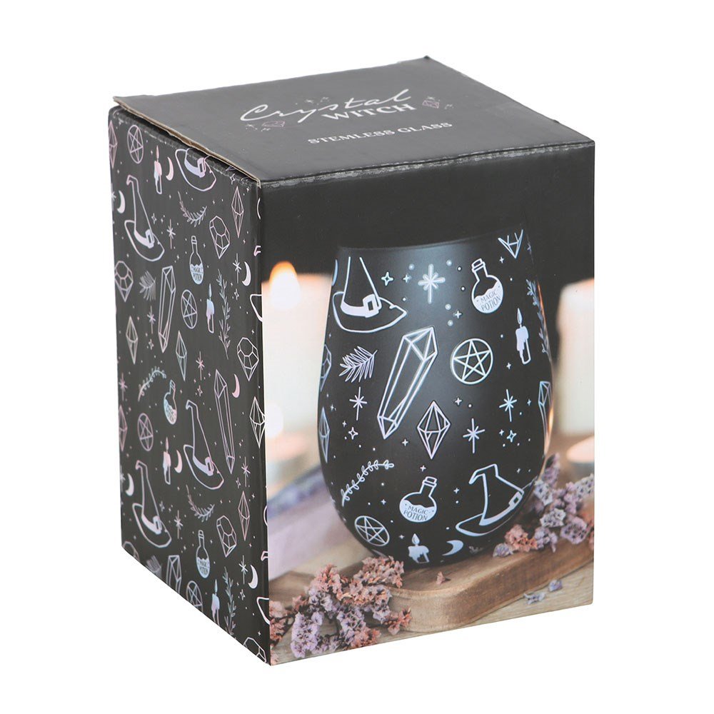 Crystal Witch Print Stemless Glass – 550ml Black Crystal Design