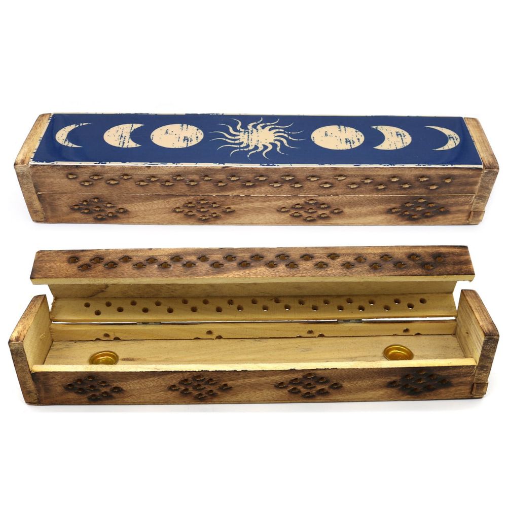 Wooden Box Incense Holder Triple Moon Design 30cm