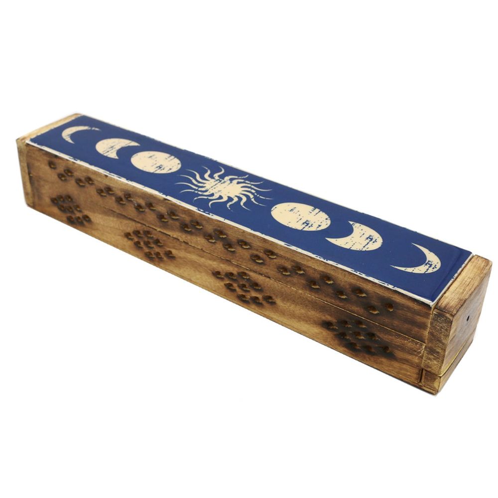 Wooden Box Incense Holder Triple Moon Design 30cm