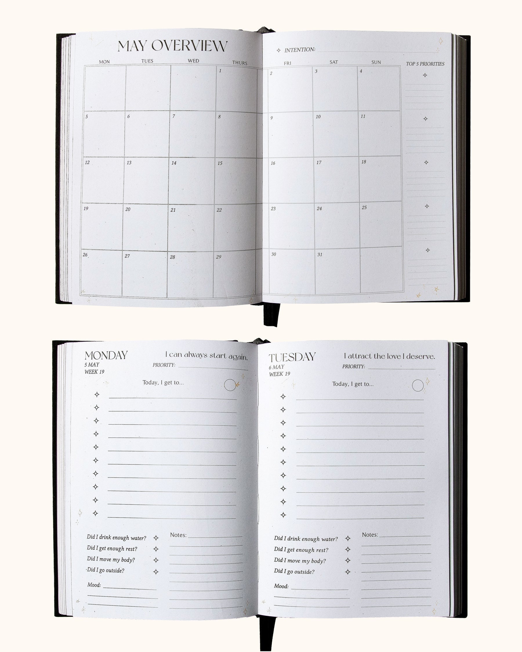 DREAMY MOONS 2025 DAILY PLANNER BLACK