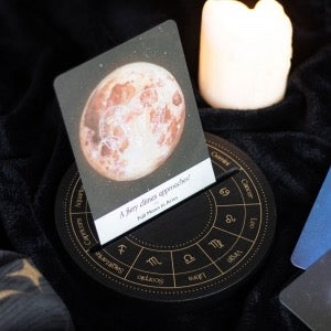 Black Zodiac Wheel Wooden Tarot Card Stand