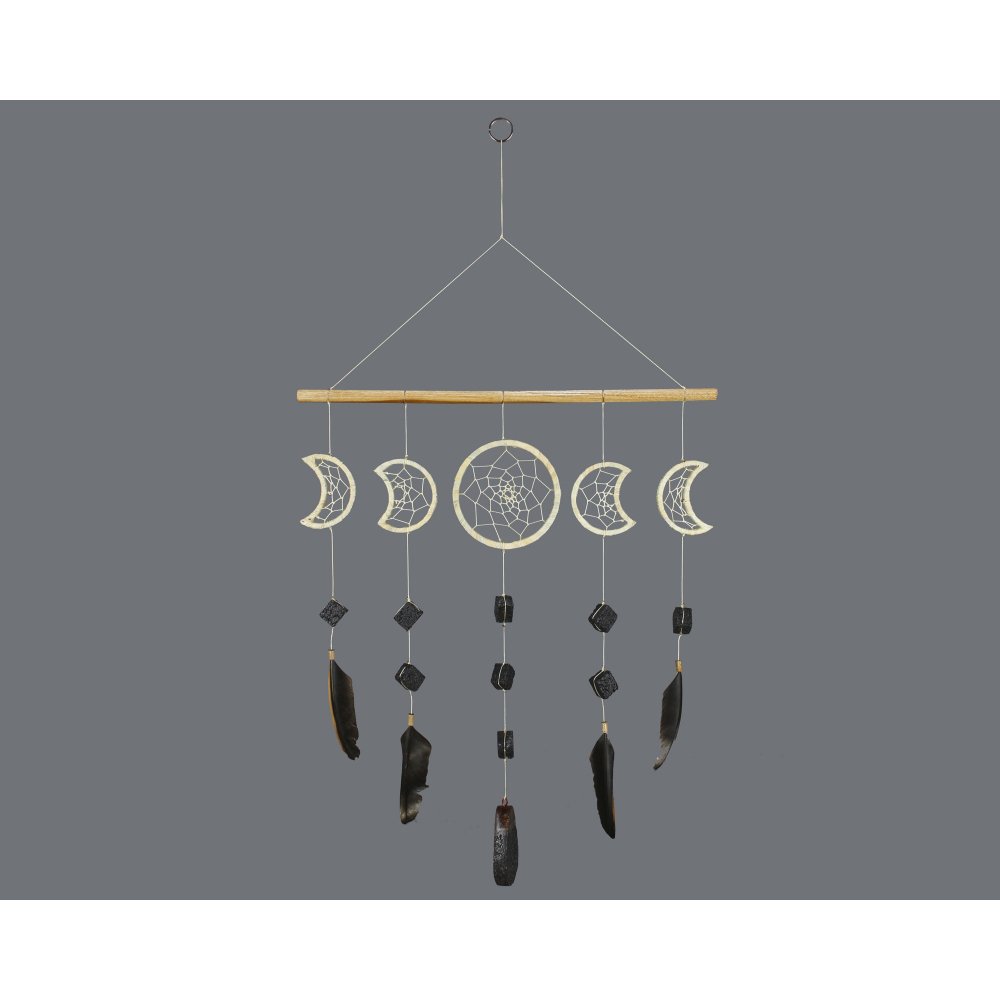 The Black Stone Beads  Moon Dream Catcher Phase Mobile with Stick Top