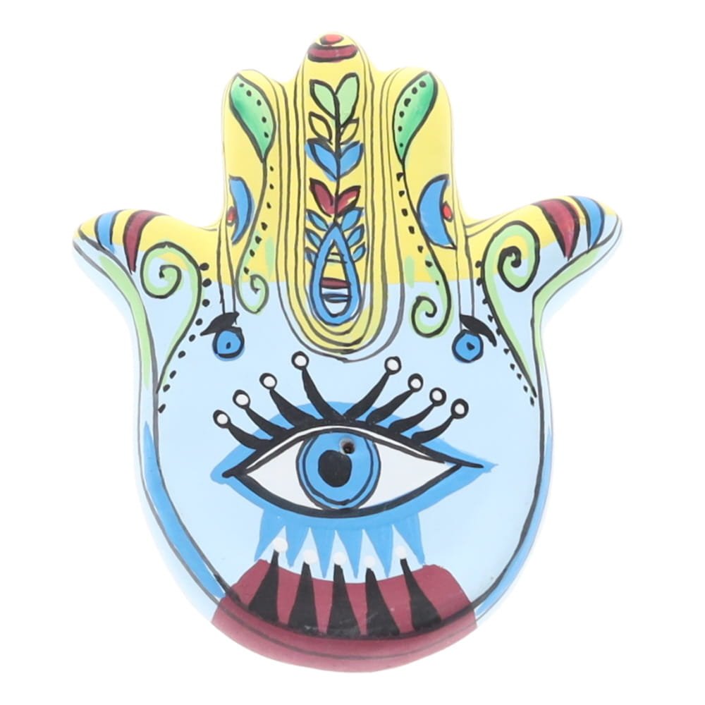 Hamsa Hand Yellow Blue 13cm