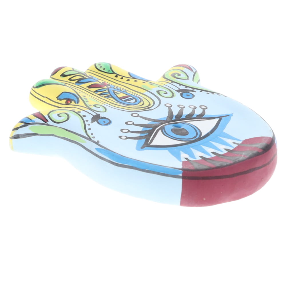Hamsa Hand Yellow Blue 13cm
