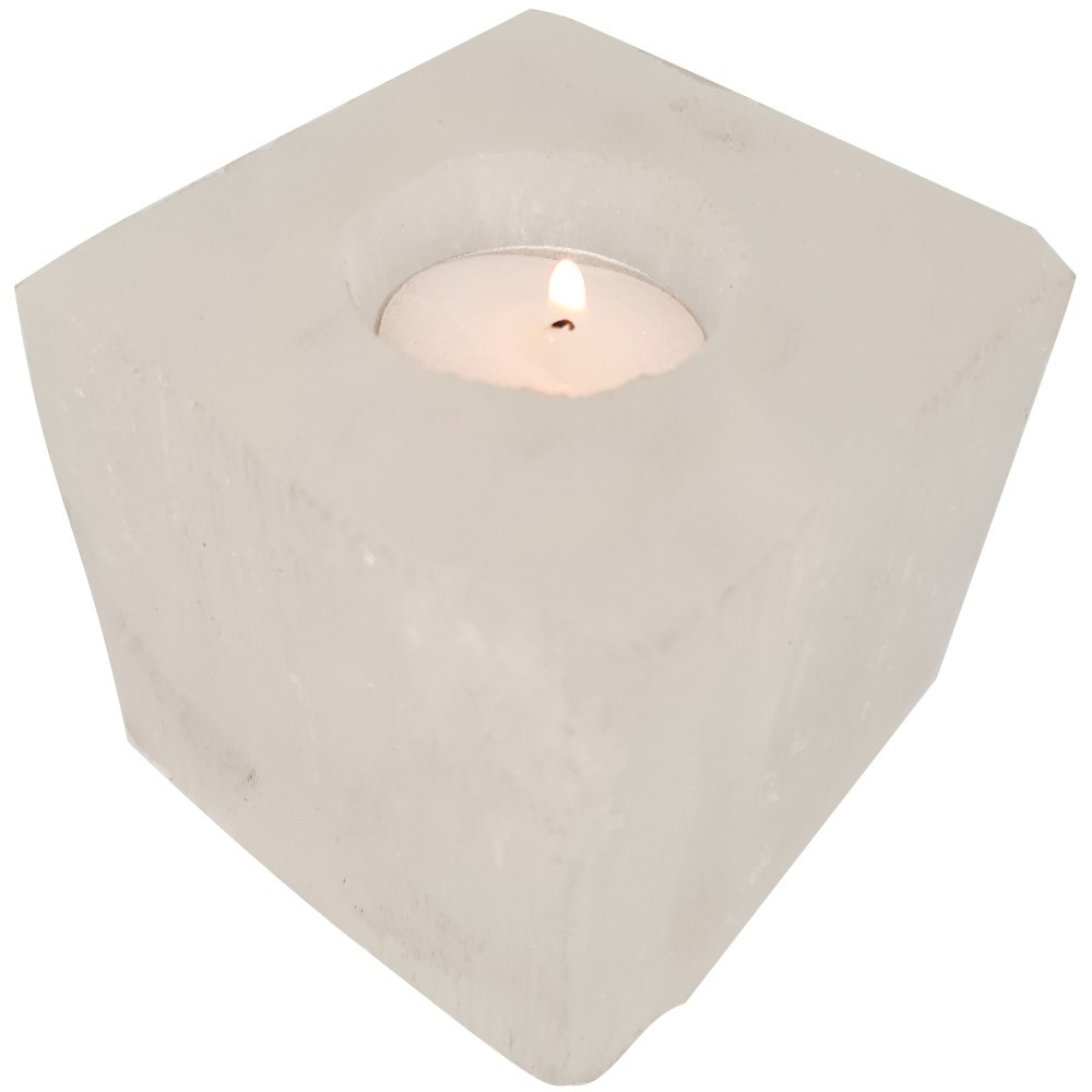 Selenite Square Tealight  Candle Holder