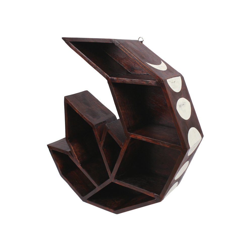 Crescent Moon Phases Wooden Shelf – Unique Crystal Display Shelf
