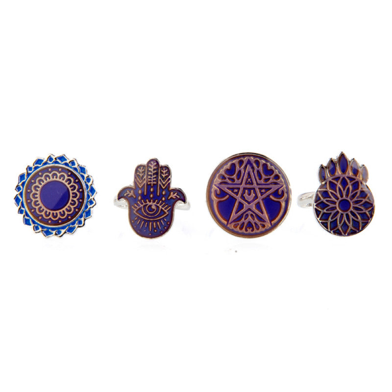 4x Wellness Mood Ring Dreamcatcher Hamsa Mandala Pentacle