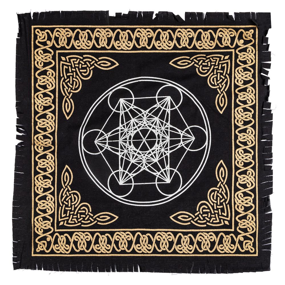 Metatron Cube Sacred Geometry Black Gold Altar Mat Scarf RGS123